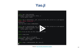 Yao.jl
Source: http://tutorials.yaoquantum.org/dev
62
 
