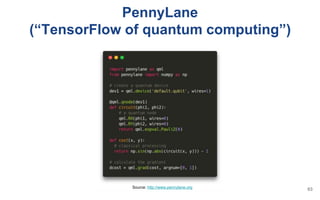PennyLane
(“TensorFlow of quantum computing”)
Source: http://www.pennylane.org 63
 