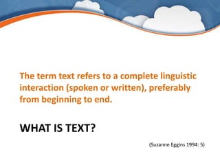 An introduction to Systemic Functional Linguistics | PPTX