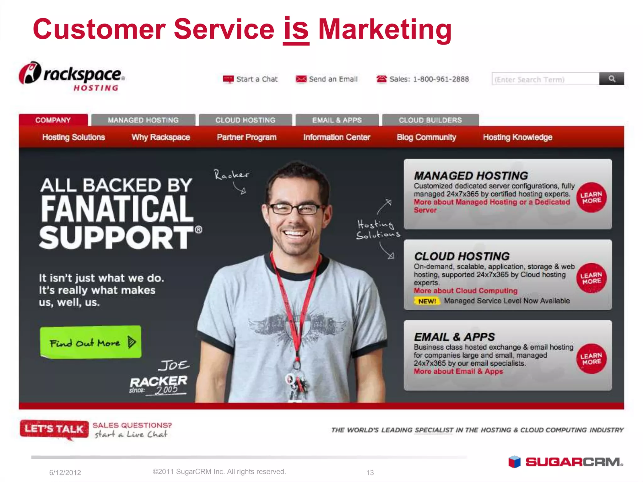 Customer Service is Marketing




 6/13/2012   ©2011 SugarCRM Inc. All rights reserved.   13
 