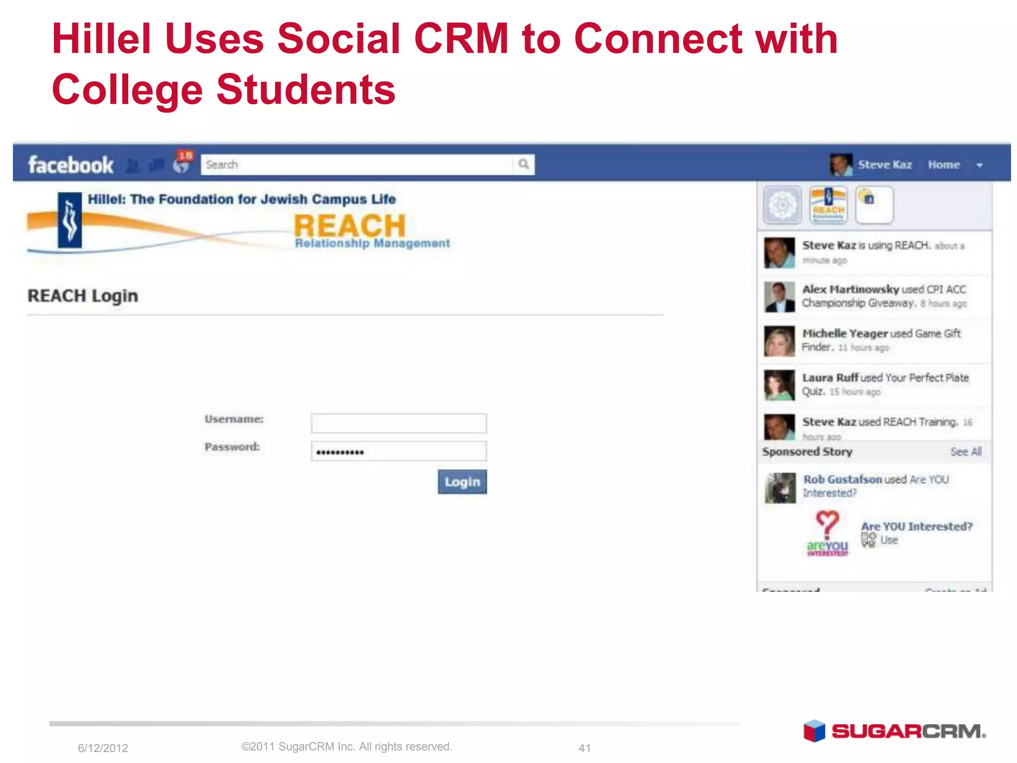 Hillel Uses Social CRM to Connect with
College Students




 6/13/2012   ©2011 SugarCRM Inc. All rights reserved.   41
 