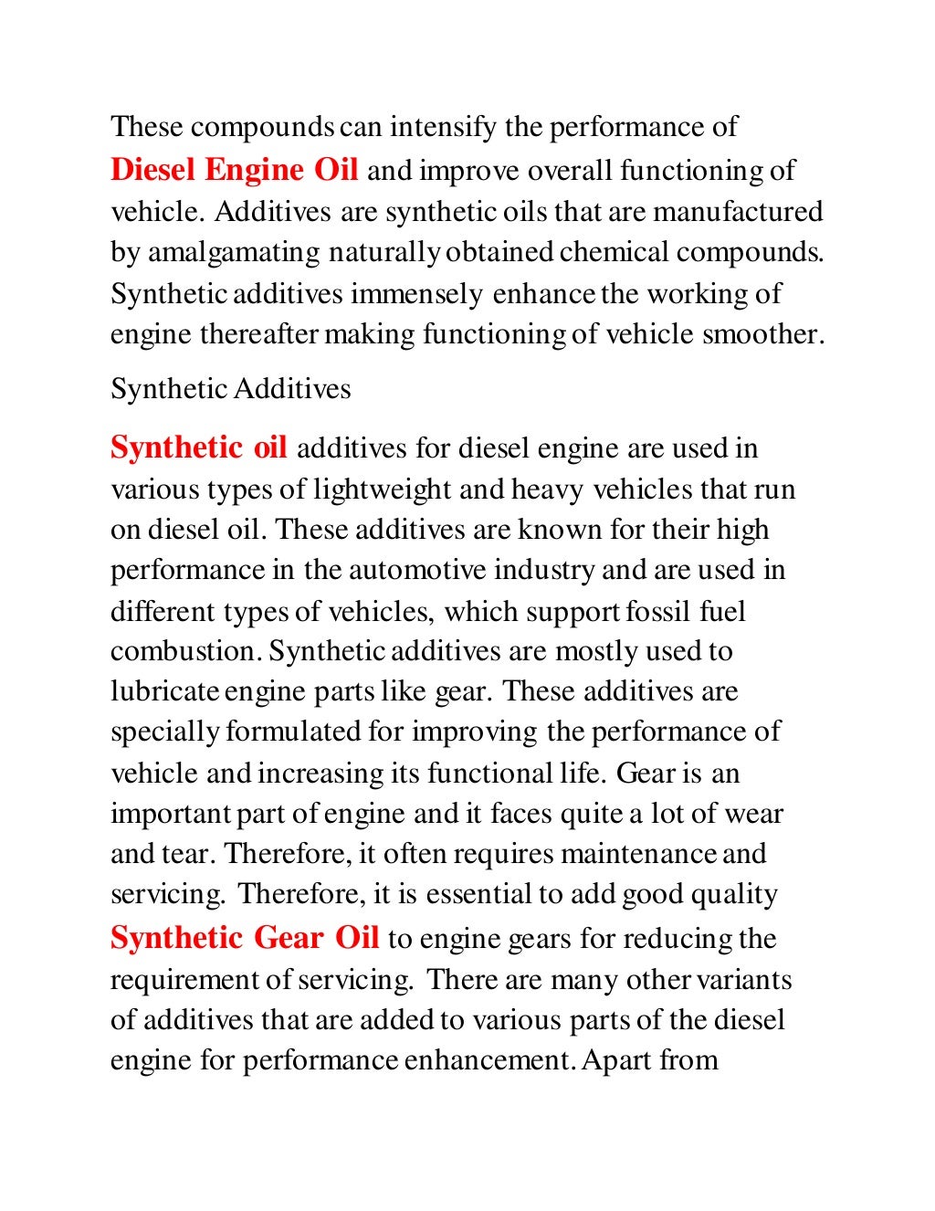 An introduction to synthetic oil additives and