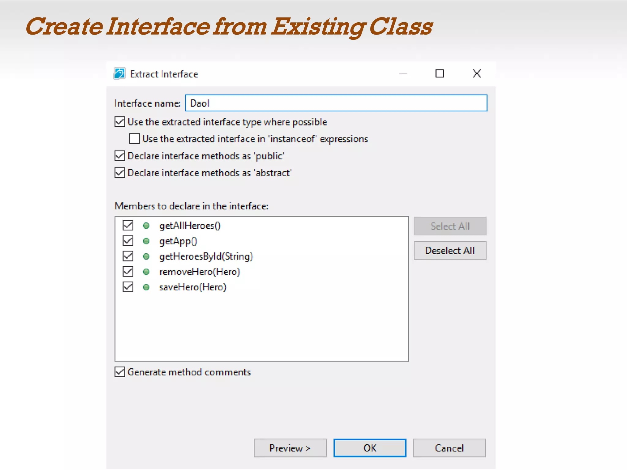 Create Interface from Existing Class
 