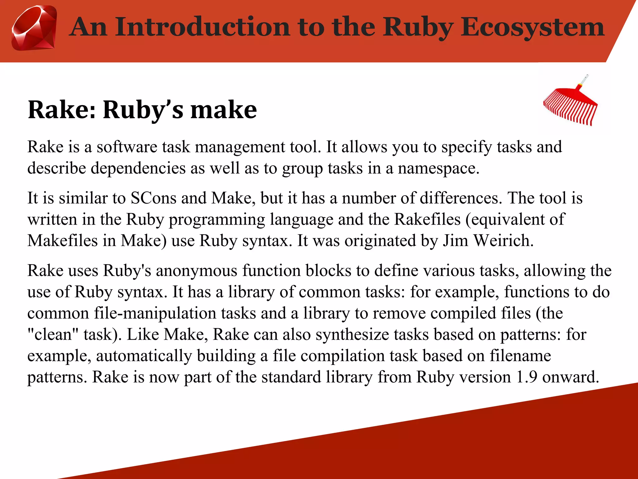 An introduction to the ruby ecosystem | PPT