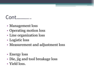 TPM TargetsPObtain Minimum 80% OPE.Obtain Minimum 90% OEE ( Overall Equipment Effectiveness )   Run the machines even during lunch. ( Lunch is for operators and not for machines ! )Q Operate in a manner, so that there are no customer complaints.C Reduce the manufacturing cost by 30%DAchieve 100% success in delivering the goods as required by the customer.S Maintain a accident free environment.M Increase the suggestions by 3 times. Develop Multi-skilled and flexible workers