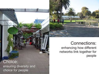 Connections:
enhancing how different
networks link together for
people
Choice:
ensuring diversity and
choice for people
 