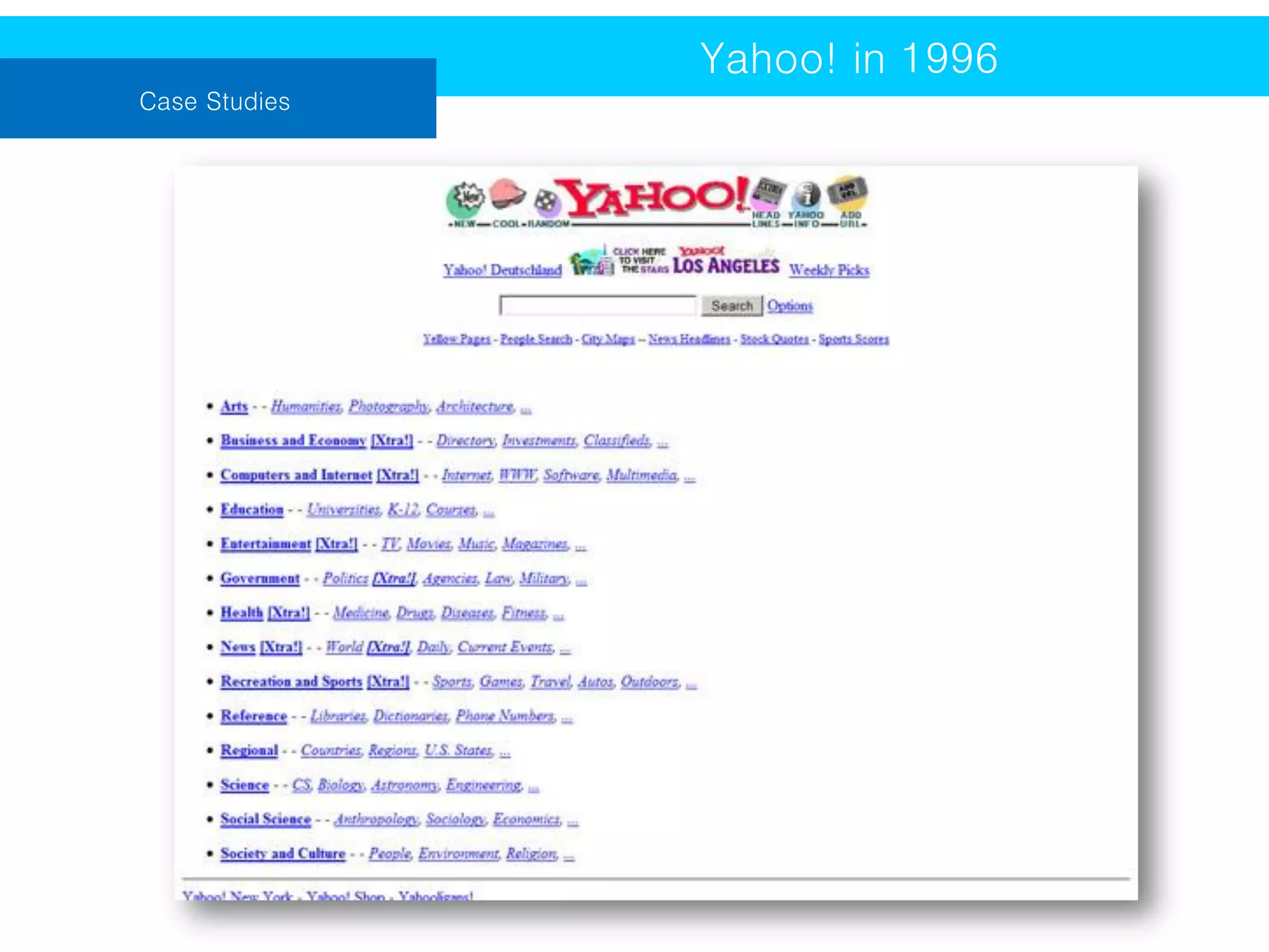 Yahoo! in 1996
Case Studies

 