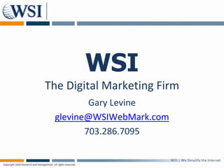 WSIThe Digital Marketing Firm Gary Levine glevine@WSIWebMark.com 703.286.7095 