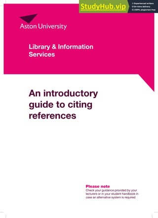 An introductory
guide to citing
references
Please note
Check your guidance provided by your
lecturers or in your student handbook in
case an alternative system is required
Library & Information
Services
 