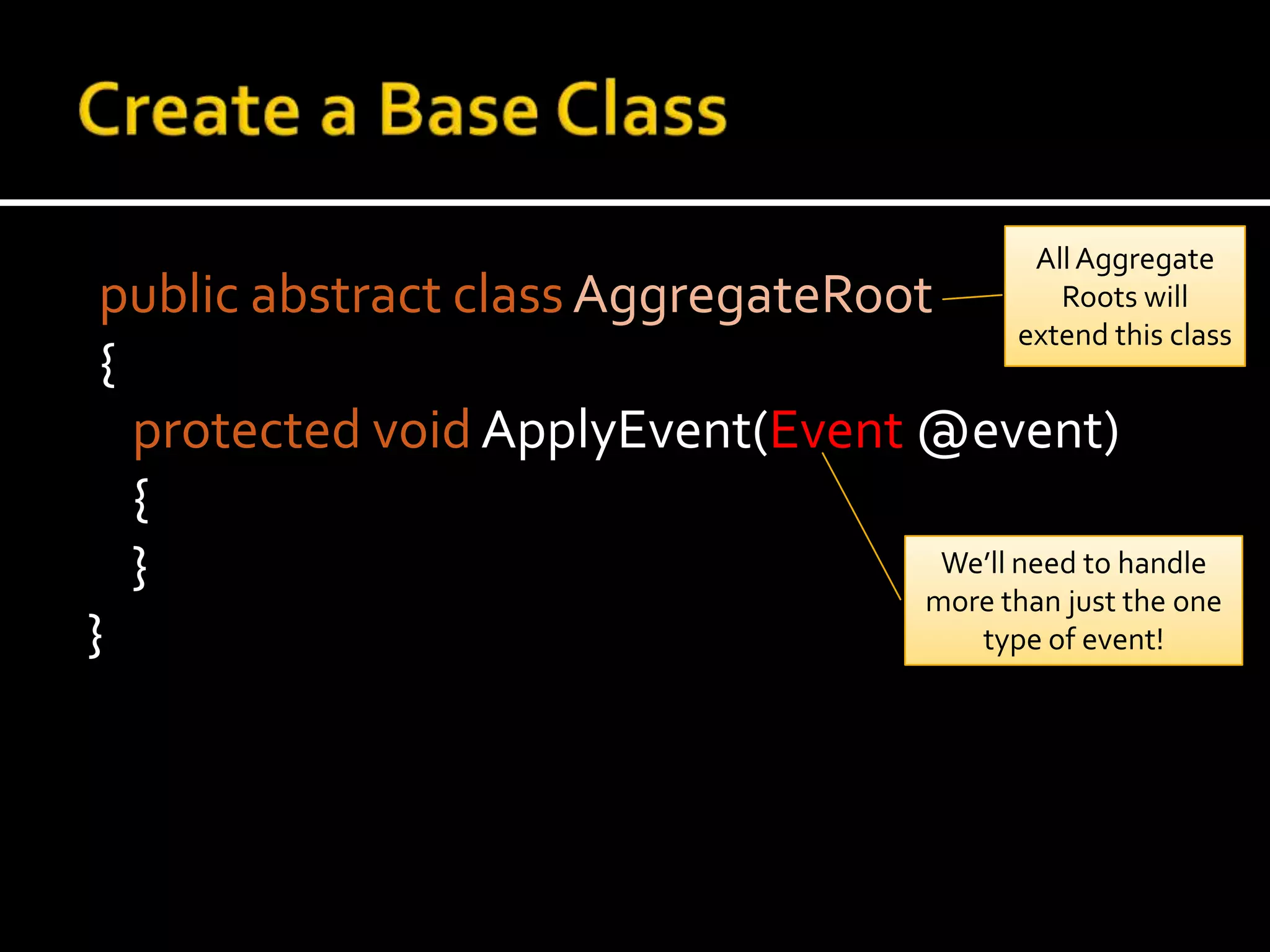 Distributing CQRSIntroduces some issuesKeeping things in syncFaults become more likelyCan give some winsAvailabilityScalabilityMay/Should make some choicesCAP Theorum