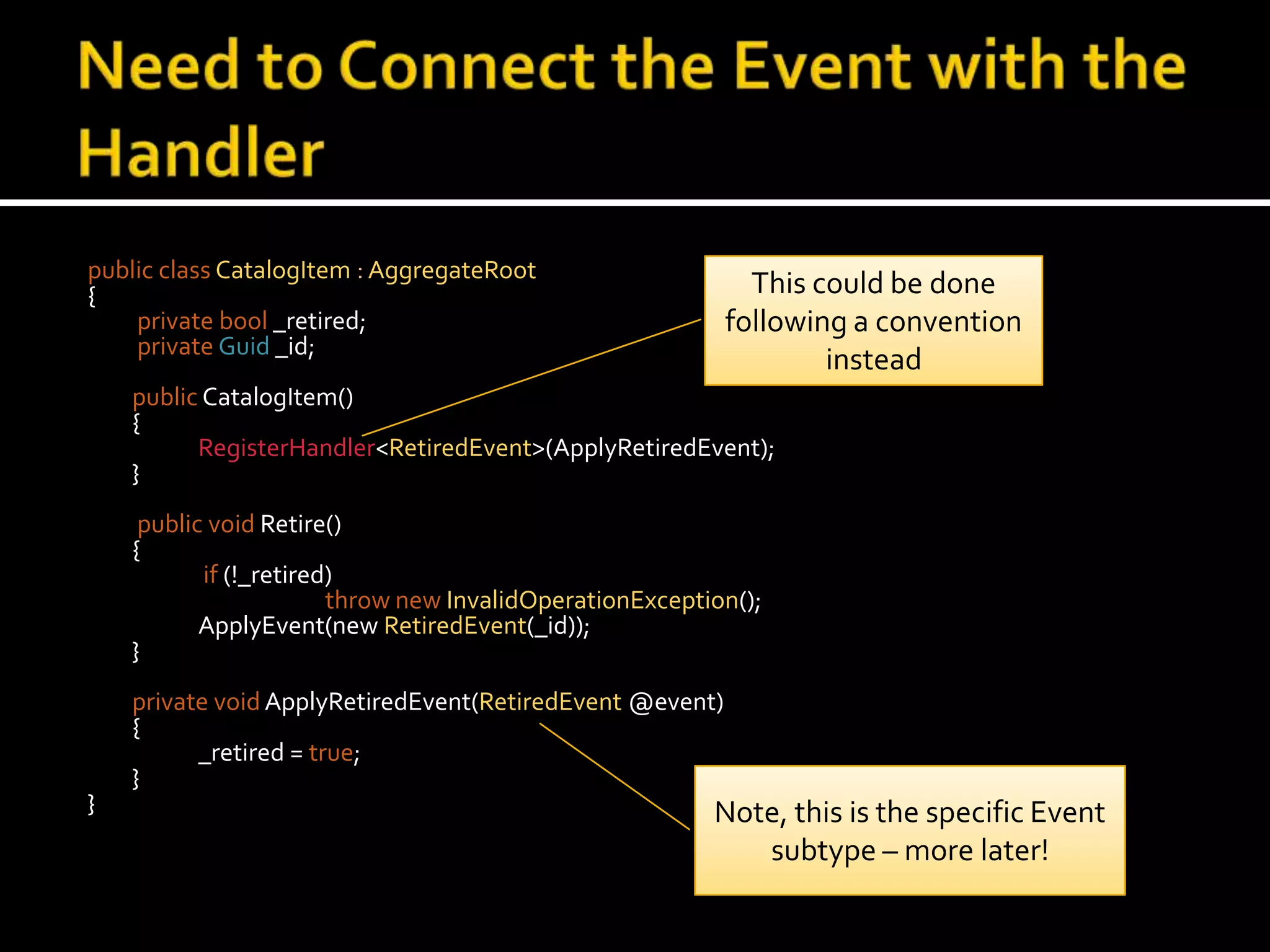 Event Sourcing…there are times when we don't just want to see where we are,we also want to know how we got therehttp://martinfowler.com/eaaDev/EventSourcing.html2 Ways to persist changesSnapshot of current stateJust the change itself