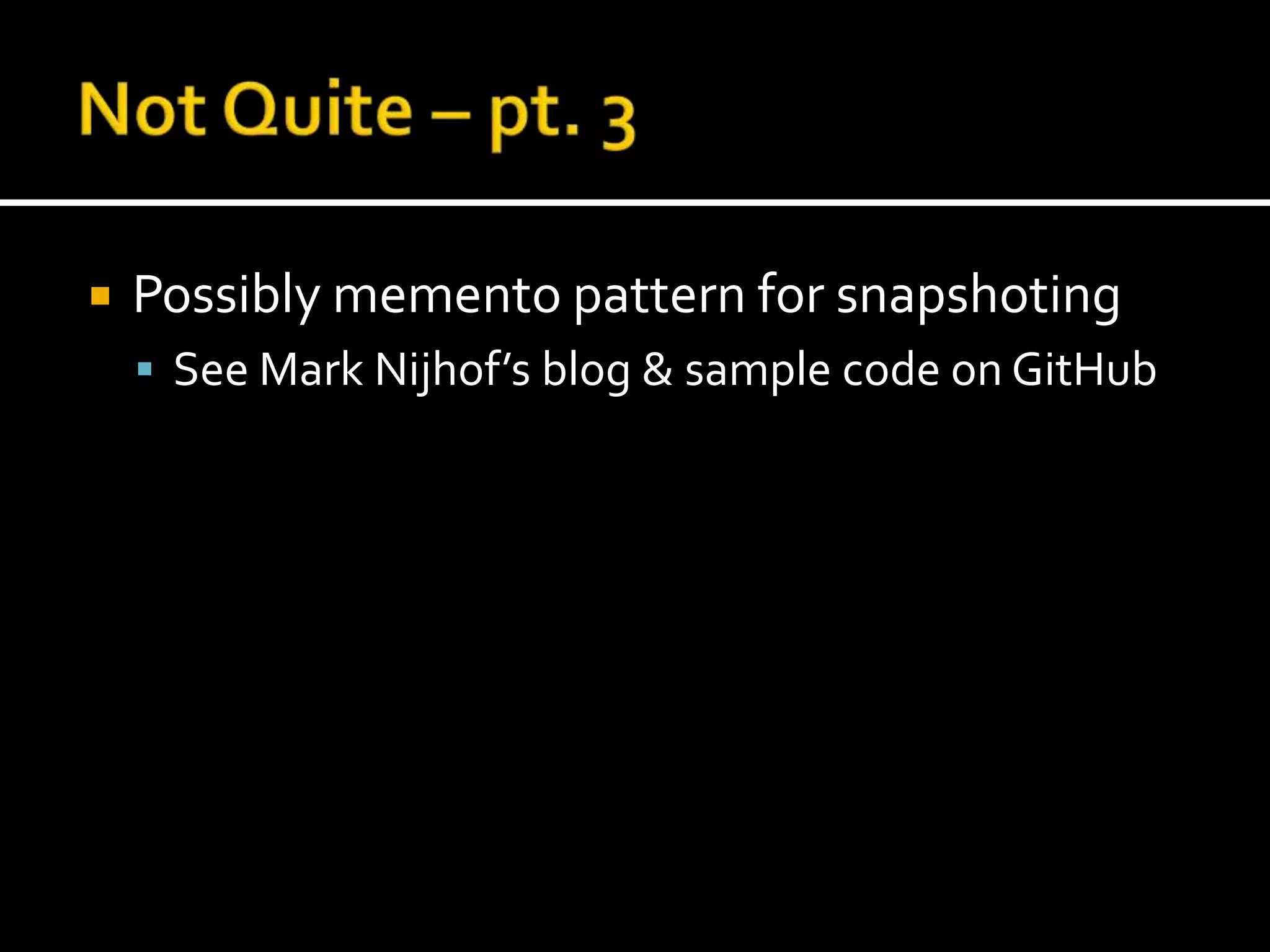 Create a Base Classpublic abstract classAggregateRoot {protected voidApplyEvent(Event @event)	{	}}All Aggregate Roots will extend this classWe’ll need to handle more than just the one type of event!