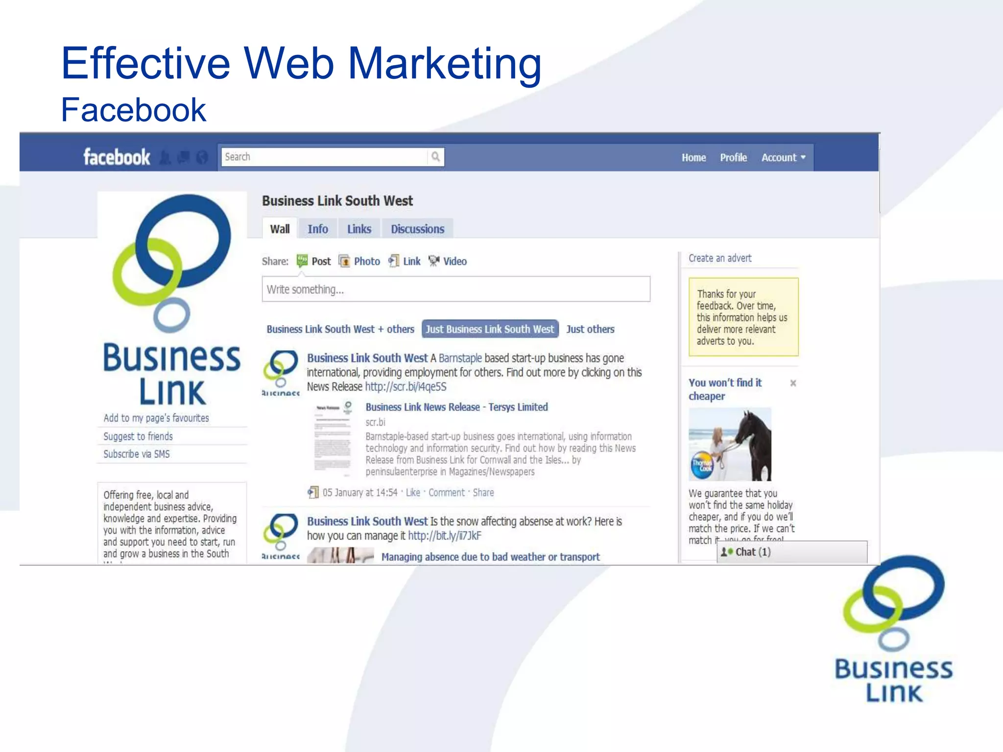 Effective Web Marketing1:HTML Page Title This is what will be catalogued - about 80 characters 	• 3 or 4 keywords 	• Make each page title relevant to each particular page 2:Meta Page Description 	• Limit to around 150 characters 	• Use on every page 	• Customise for each page 3:Header Tags 4:Page Content 5:File / Image Names 6:ALT Attributes 	• Every Image needs one 	• Build Keyword Count 	• Comply with Disability Discrimination Act - Accessibility 7:Navigation & Navigation Link Anchor Text 8:URLs 
