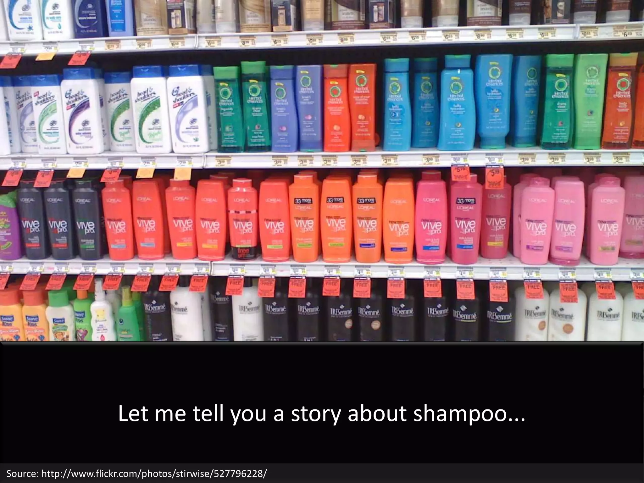 Let me tell you a story about shampoo...

Source: http://www.flickr.com/photos/stirwise/527796228/
 