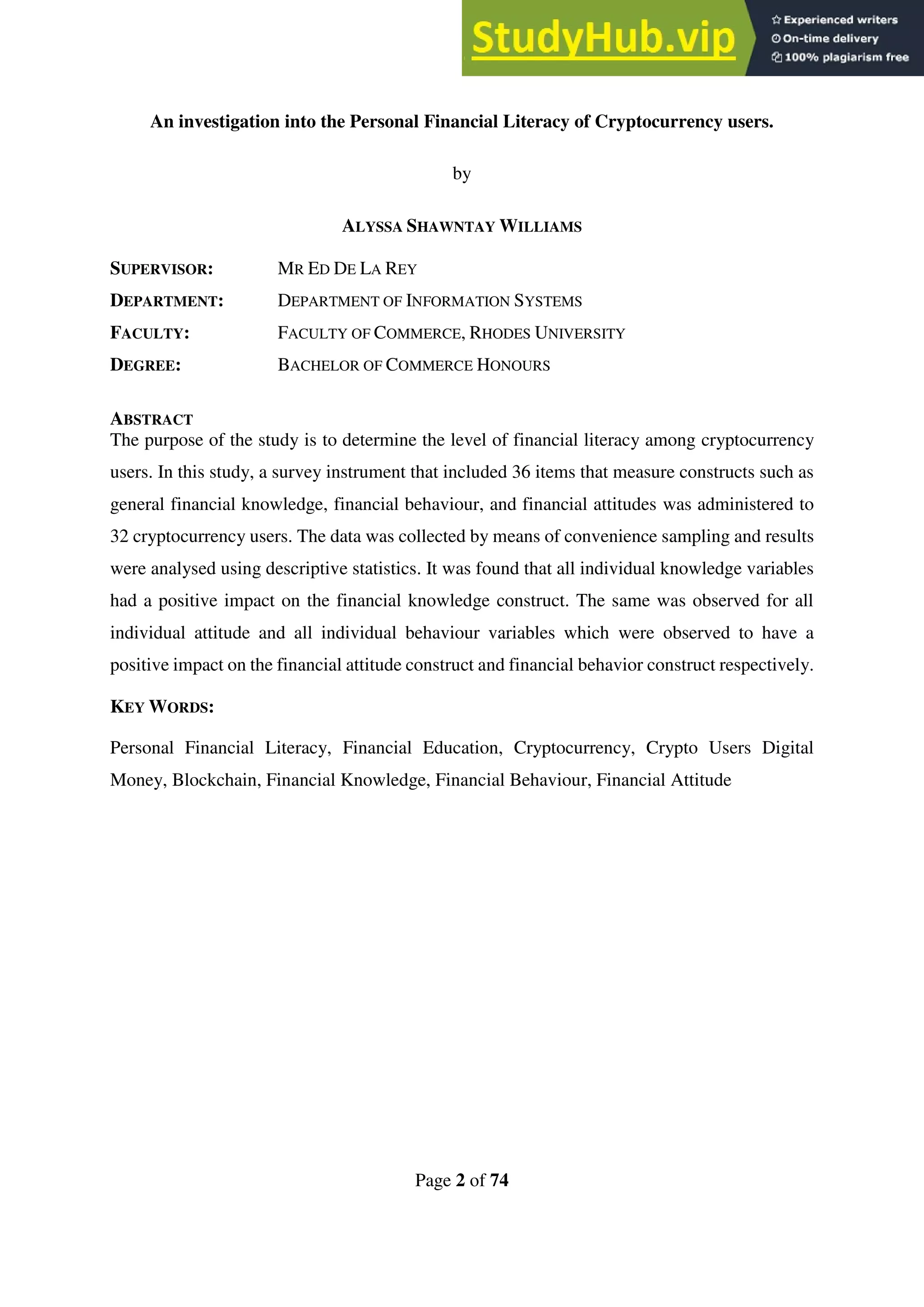 An Investigation Into The Personal Financial Literacy Of Cryptocurrency  Users. | PDF