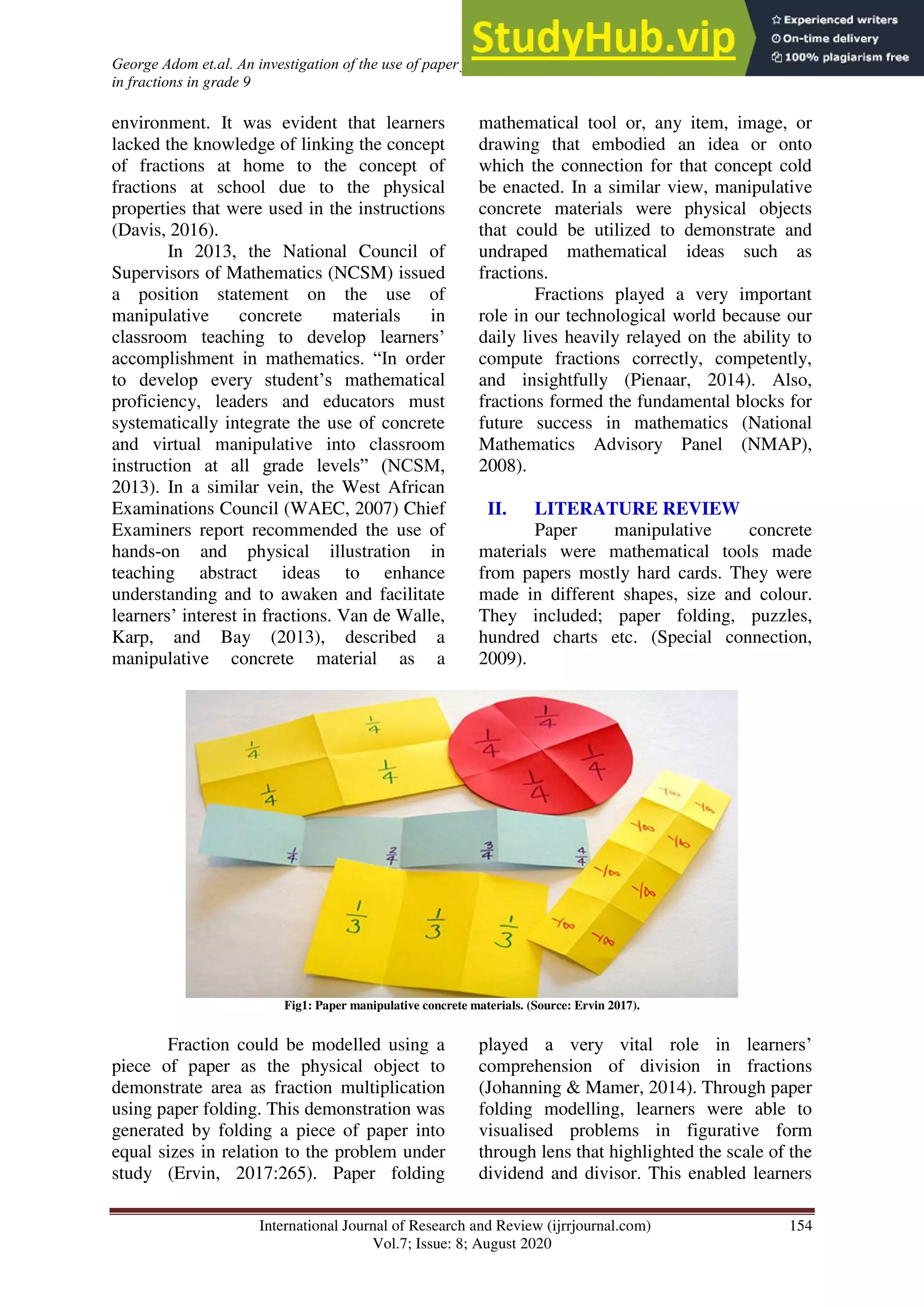 An Investigation Of The Use Of Paper Folding Manipulative Material On