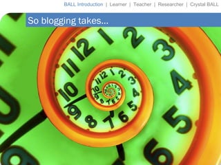 So blogging takes… BALL Introduction  |  Learner  |  Teacher  |  Researcher  |  Crystal BALL 