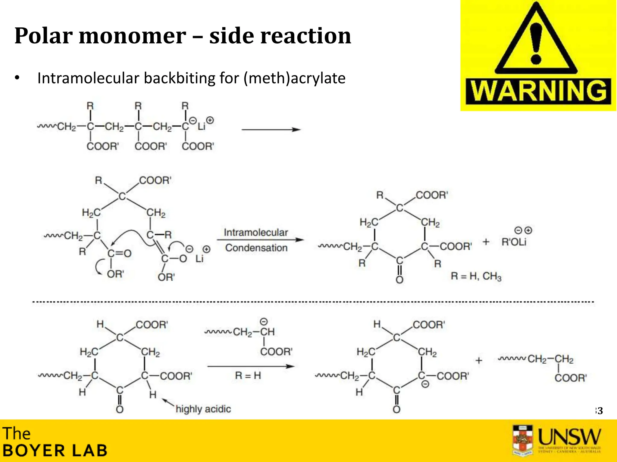 33
Polar monomer – side reaction
• Intramolecular backbiting for (meth)acrylate
 