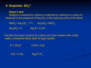 So4 Test qualitative inorganic analysis anions dry and wet | PPT