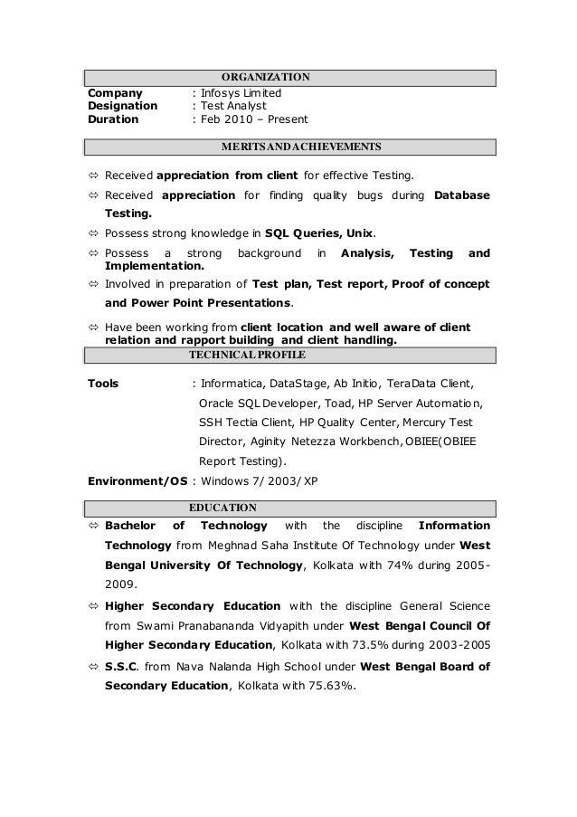 resume for infosys