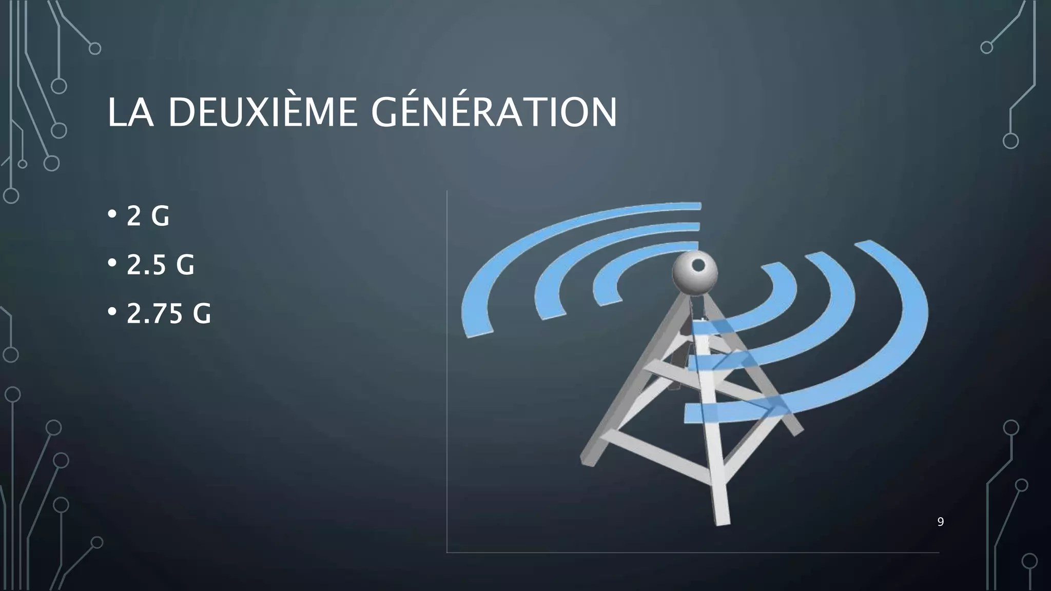 LA DEUXIÈME GÉNÉRATION
• 2 G
• 2.5 G
• 2.75 G
9
 