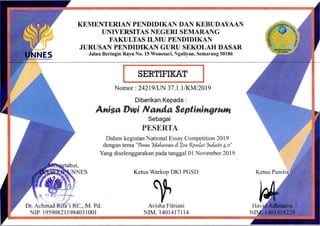 2019 Sertifikat Lomba National Essay Competition