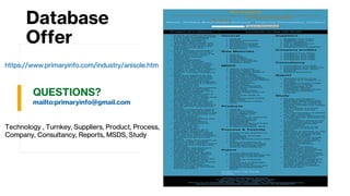Database
Offer
https://www.primaryinfo.com/industry/anisole.htm
Technology , Turnkey, Suppliers, Product, Process,
Company, Consultancy, Reports, MSDS, Study
 