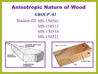 Anisotropic Nature of Wood
2/13/2017 1
GROUP :01
MS-150501
MS-110513
MS-150516
MS-150521
Student ID:
 