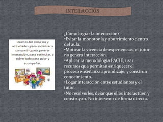 INTERACCIÓN¿Cómo lograr la interacción?Evitar la monotonía y aburrimiento dentro del aula.