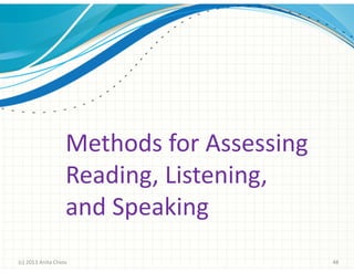 Methods for Assessing
Reading, Listening,
and Speaking
(c) 2013 Anita Chiou

48

 