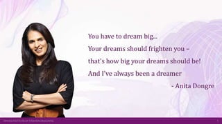 WAVES INSTITUTE OF FASHION DESIGNING 1
You have to dream big...
Your dreams should frighten you –
that's how big your dreams should be!
And I've always been a dreamer
- Anita Dongre
 