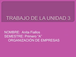 NOMBRE: Anita Fiallos
SEMESTRE: Primero “A”
  ORGANIZACIÓN DE EMPRESAS
 