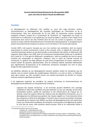 Page 1 sur 19
Accord national interprofessionnel du 26 novembre 2020
pour une mise en œuvre réussie du télétravail
***
Pré...