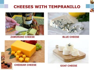 CHEESES WITH TEMPRANILLO
ZAMORANO CHEESE BLUE CHEESE
CHEDDAR CHEESE GOAT CHEESE
 