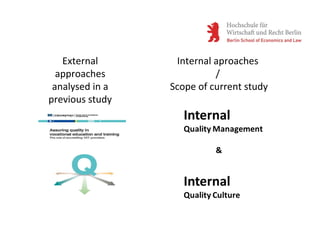 External
approaches
analysed in a
previous study
Internal aproaches
/
Scope of current study
 