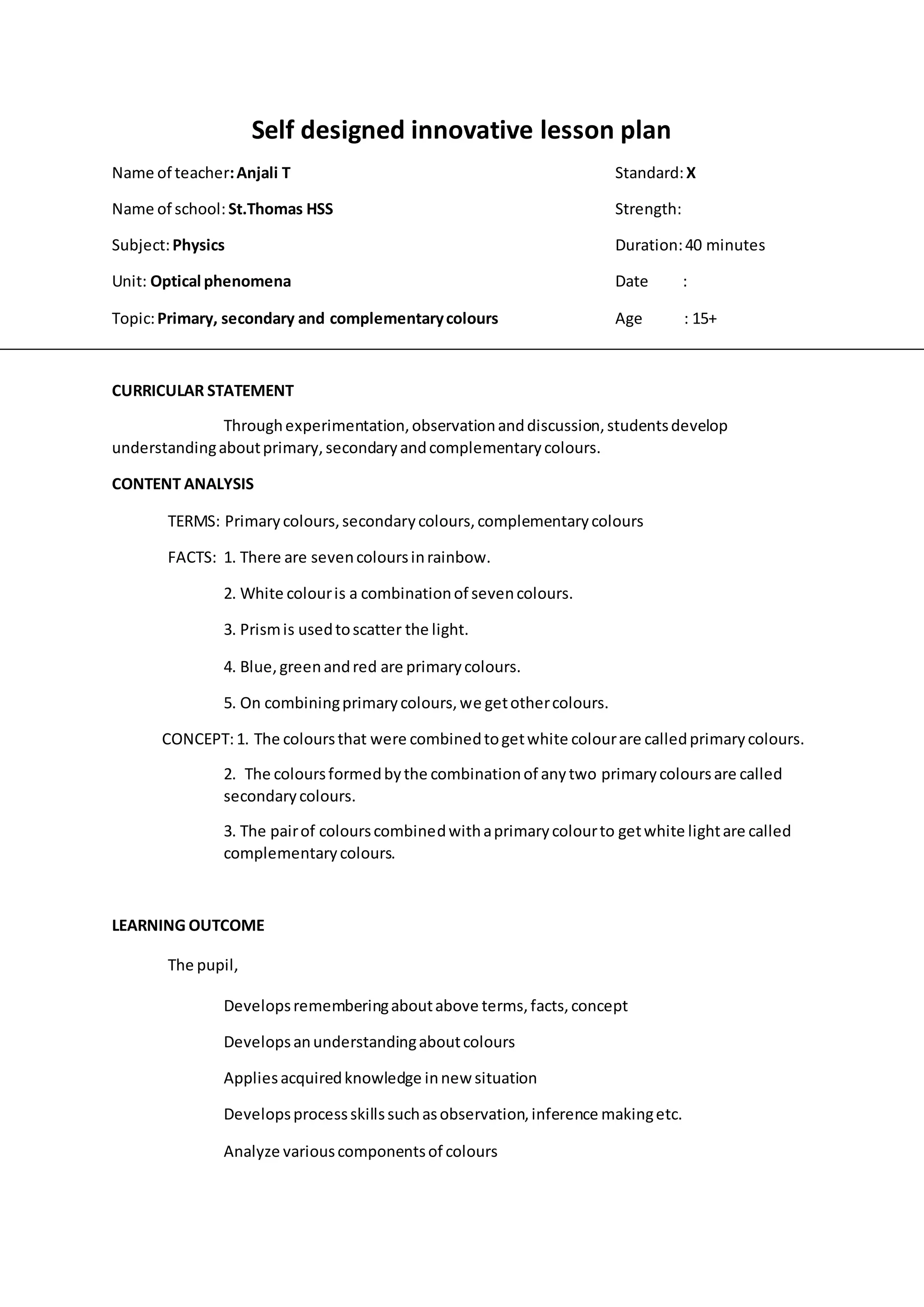 self designed lesson plan | DOCX