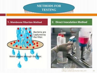 METHODS FOR
TESTING
26
vignan pharmacy
college,vadlamudi,Guntur dist.,A.P.
 