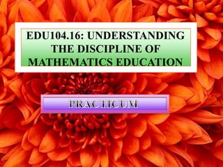 EDU104.16: UNDERSTANDING
THE DISCIPLINE OF
MATHEMATICS EDUCATION
 