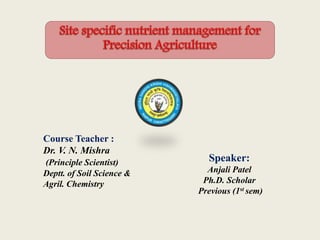 Course Teacher :
Dr. V. N. Mishra
(Principle Scientist)
Deptt. of Soil Science &
Agril. Chemistry
Speaker:
Anjali Patel
Ph.D. Scholar
Previous (1st sem)
 