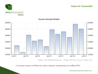Gastos do Consumidor
I O consumo interno na Polónia tem vindo a aumentar constantemente (em milhões PLN)
 
