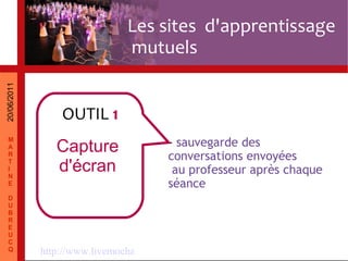 http://www.livemocha.com/ - sauvegarde des conversations envoyées au professeur après chaque séance Capture d'écran Les sites d'apprentissage mutuels OUTIL 1