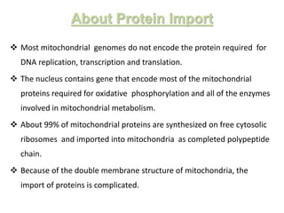 Protein Import & Mitochondrial Assembly | PPTX