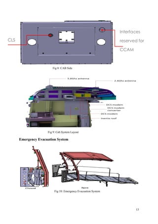 13
Fig 8: CAB Side
Fig 9: Cab System Layout
Emergency Evacuation System
Fig 10: Emergency Evacuation System
Interfaces
reserved for
CCAM
CLS
 