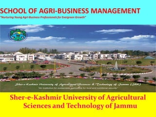 SCHOOL OF AGRI-BUSINESS MANAGEMENT
“Nurturing Young Agri-Business Professionals for Evergreen Growth”
Sher-e-Kashmir University of Agricultural
Sciences and Technology of Jammu
 