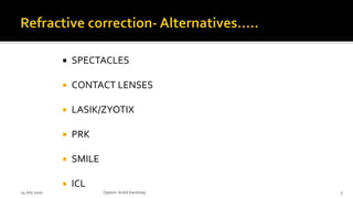  SPECTACLES
 CONTACT LENSES
 LASIK/ZYOTIX
 PRK
 SMILE
 ICL
14 July 2020 Optom.AnkitVarshney 3
 