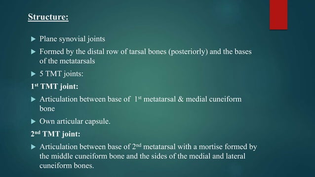 Tar Injury biomechanics of tarsometatarsal joint, metatarsophalangeal joint ...