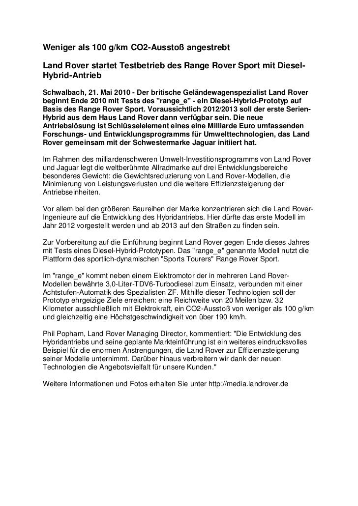 Ankuendigung Range Rover Sport Hybrid Pdf