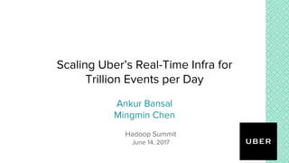 Scaling Uber’s Real-Time Infra for
Trillion Events per Day
Ankur Bansal
Mingmin Chen
Hadoop Summit
June 14, 2017
 