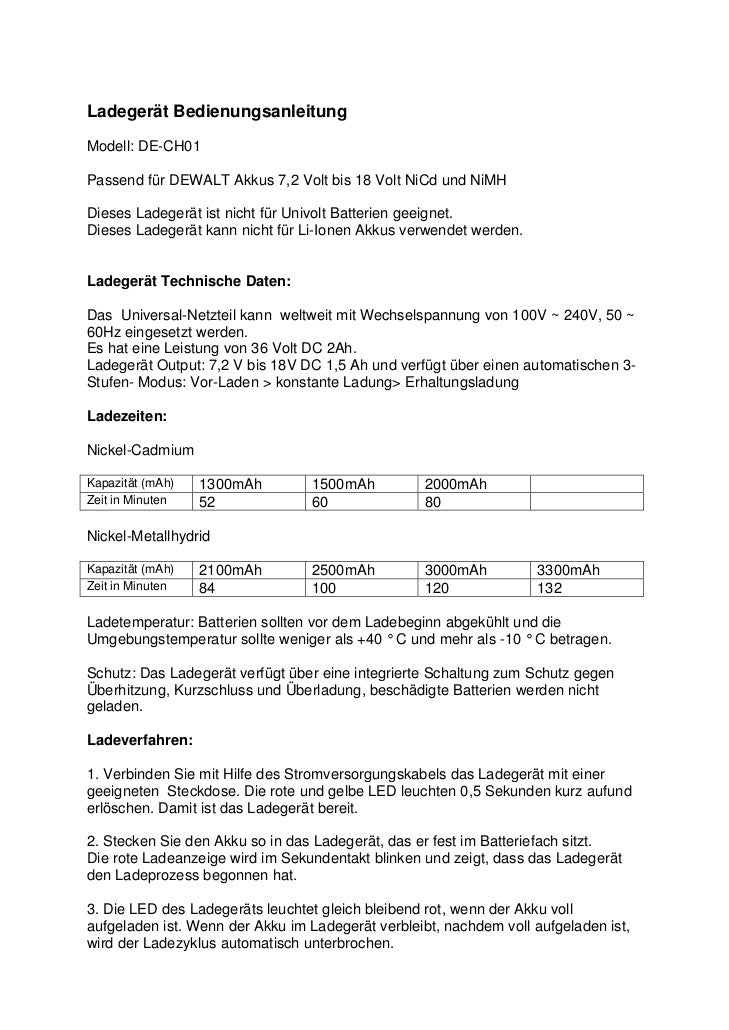 Anleitung Ladegerat Fur Dewalt Akkus
