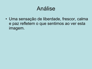 Análise Uma sensação de liberdade, frescor, calma e paz refletem o que sentimos ao ver esta imagem. 